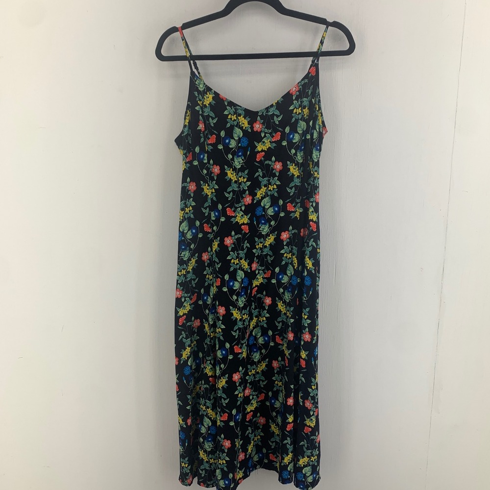 Old Navy Womens Medium Dark Floral Smocked Midi Dress Grunge Whimsigoth Sundress